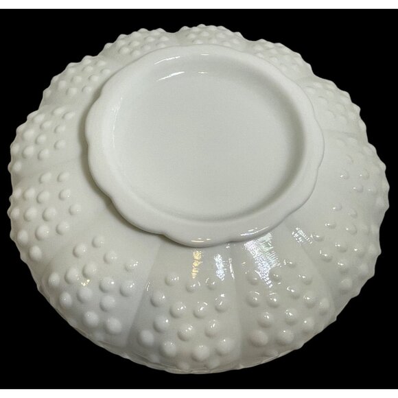 Vintage Fenton Hobnail Scalloped Edge Milk Glass Serving Dish with Center Divide - Picture 6 of 9